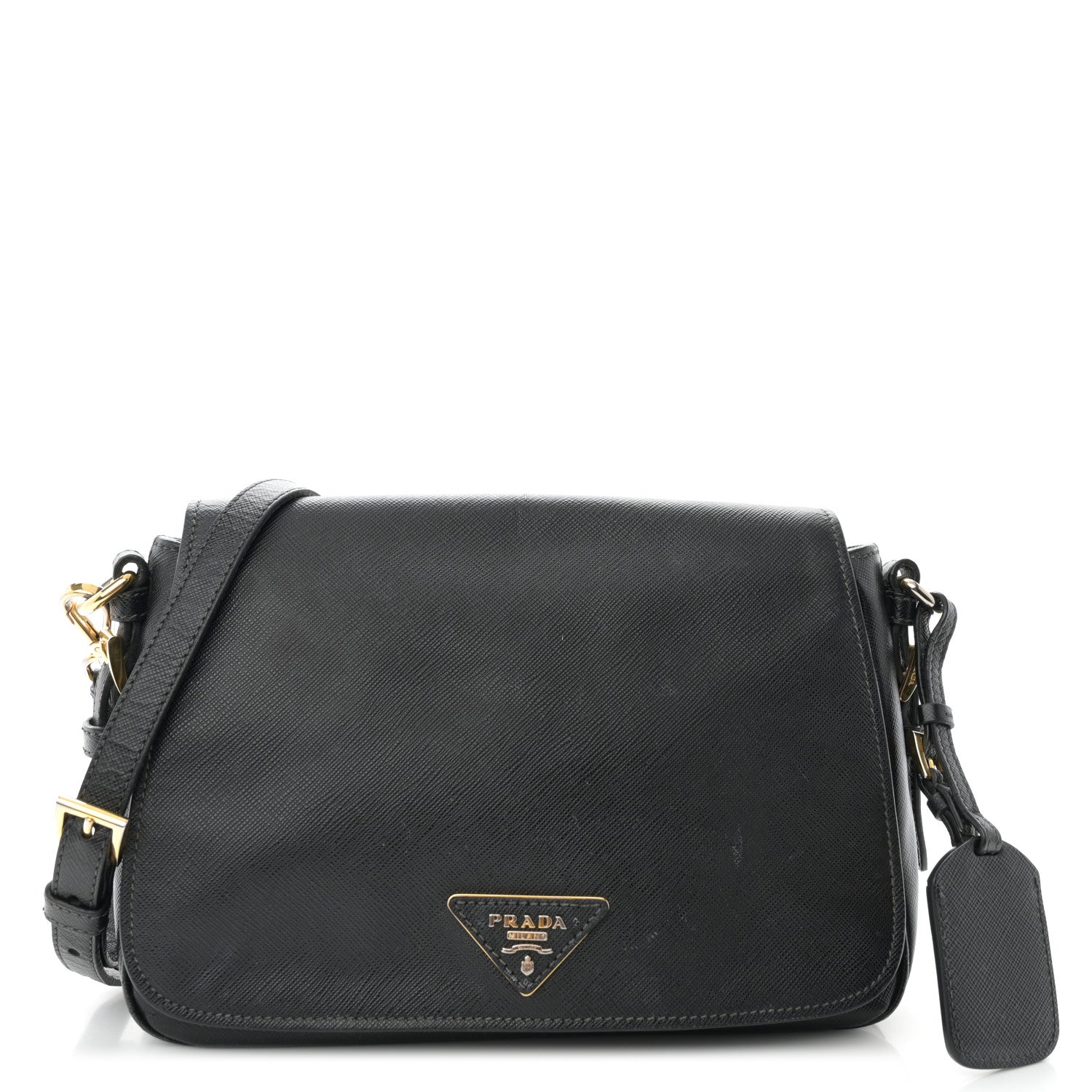 Prada Saffiano Flap Shoulder Bag Black 1 of 17