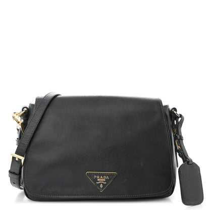 Prada Saffiano Flap Shoulder Bag Black 1 of 17