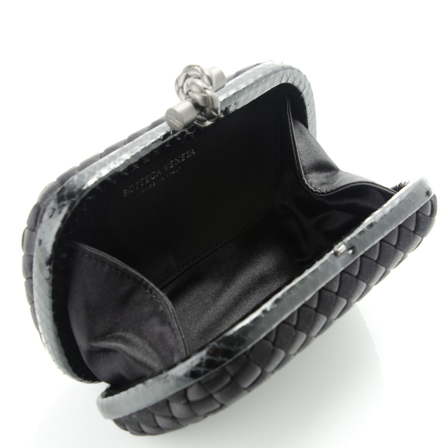 Satin Intreccio Impero Ayers Knot Clutch Black