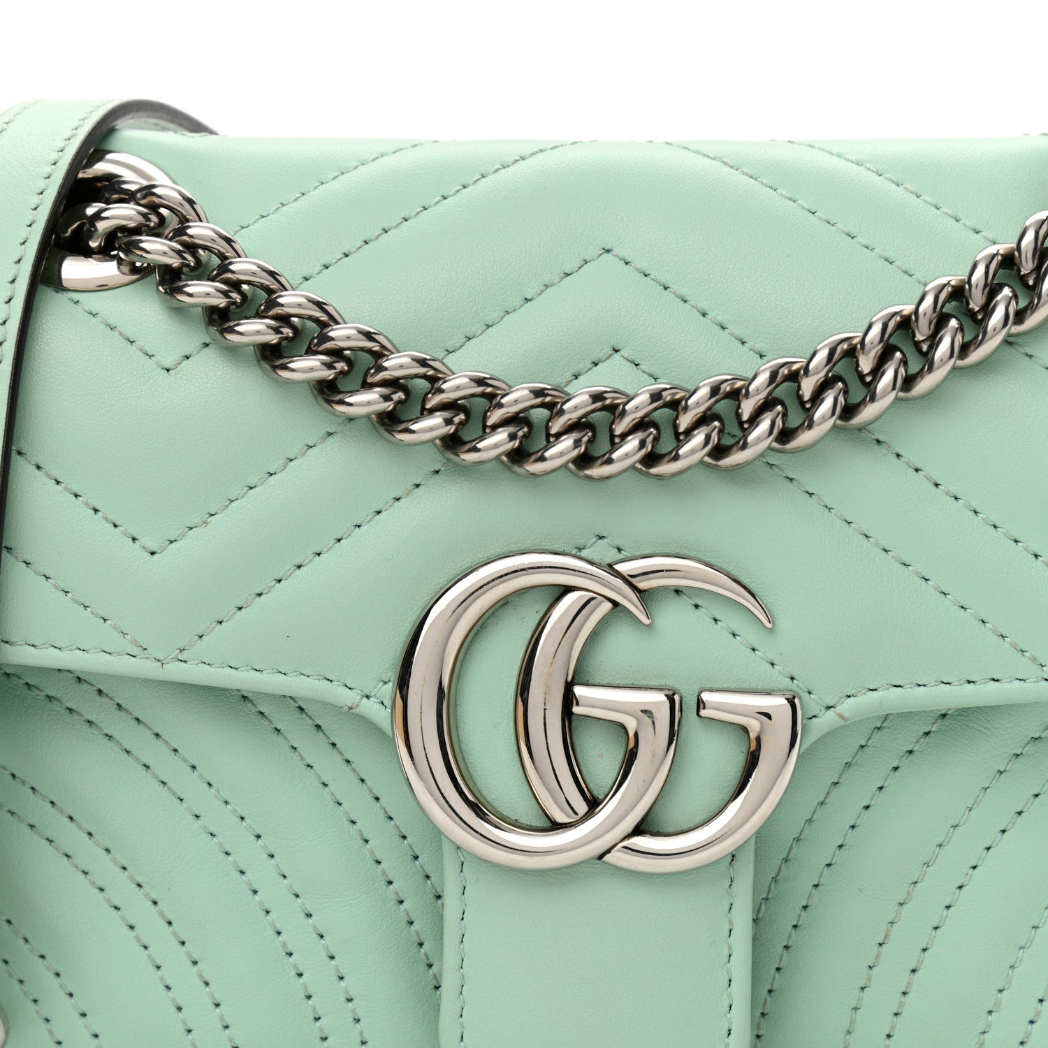 Gucci Calfskin Matelasse Mini GG Marmont Shoulder Bag Water Green 8 of 12