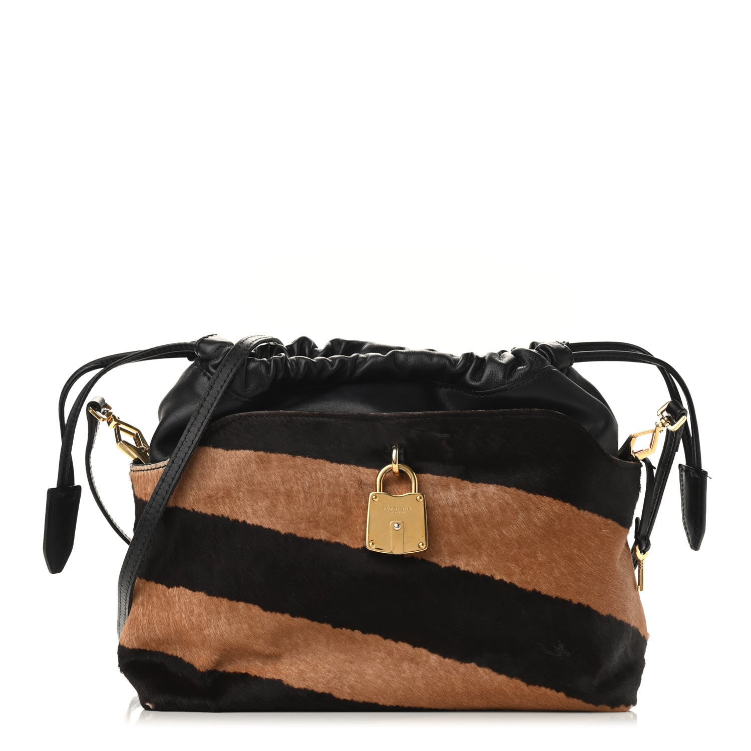 Burberry Calf Hair Striped Little Crush Dark Camel Black 1 of 9
