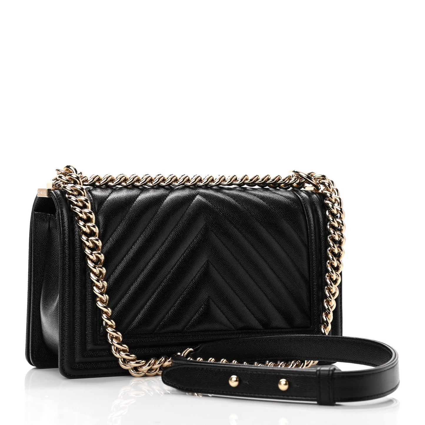 Caviar Chevron Quilted Medium Boy Flap Black