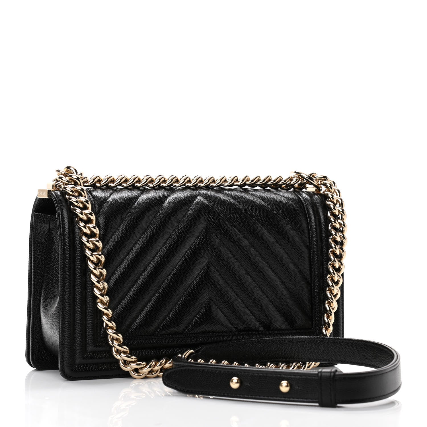 Chanel Caviar Chevron Quilted Medium Boy Flap Black 3 of 11