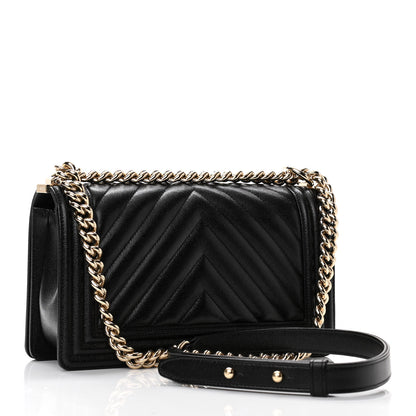 Chanel Caviar Chevron Quilted Medium Boy Flap Black 3 of 11