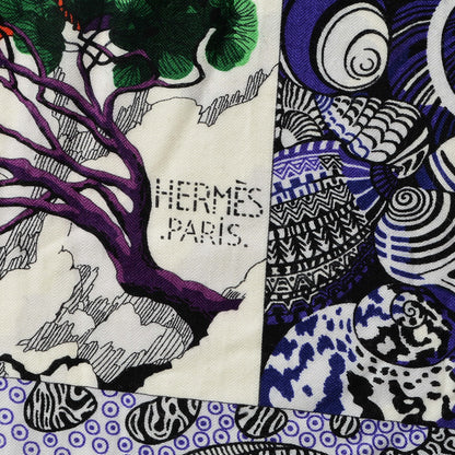 Hermes Cashmere Silk Sieste Au Paradis Shawl 140 Blanc Rouge Violet 3 of 5