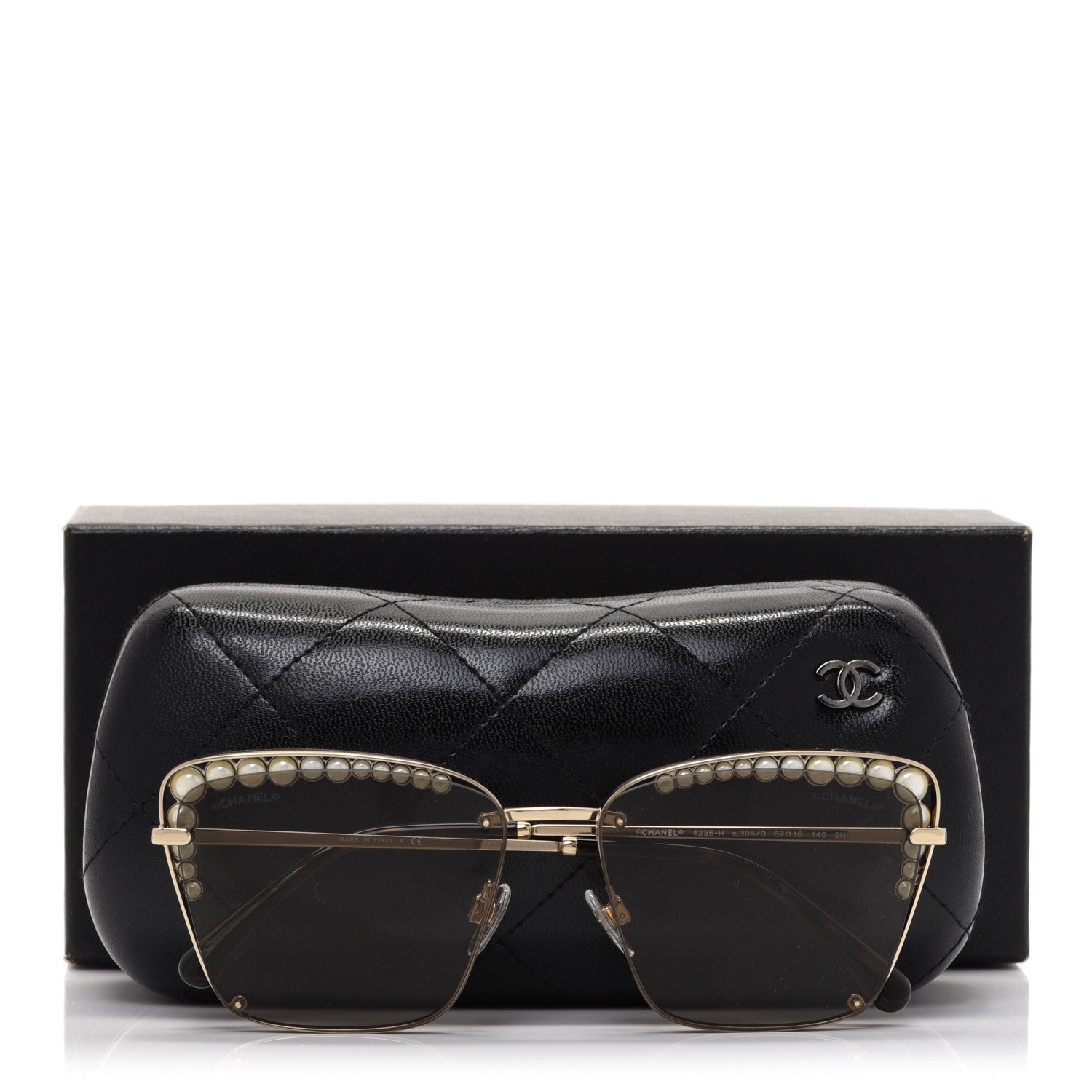 Chanel Metal Square Frame Pearl Sunglasses 4235-H Tortoise 8 of 8