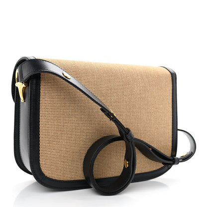 Gucci Vintage Rice Canvas Plutone Calfskin Horsebit 1955 Shoulder Bag Beige Black 3 of 9