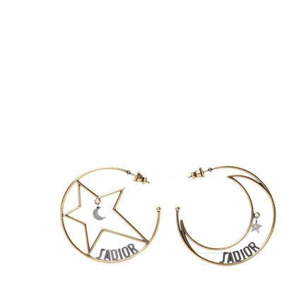 Christian Dior Metal Moon Star J'Adior Asymmetrical Hoop Earrings Gold Palladium 1 of 5