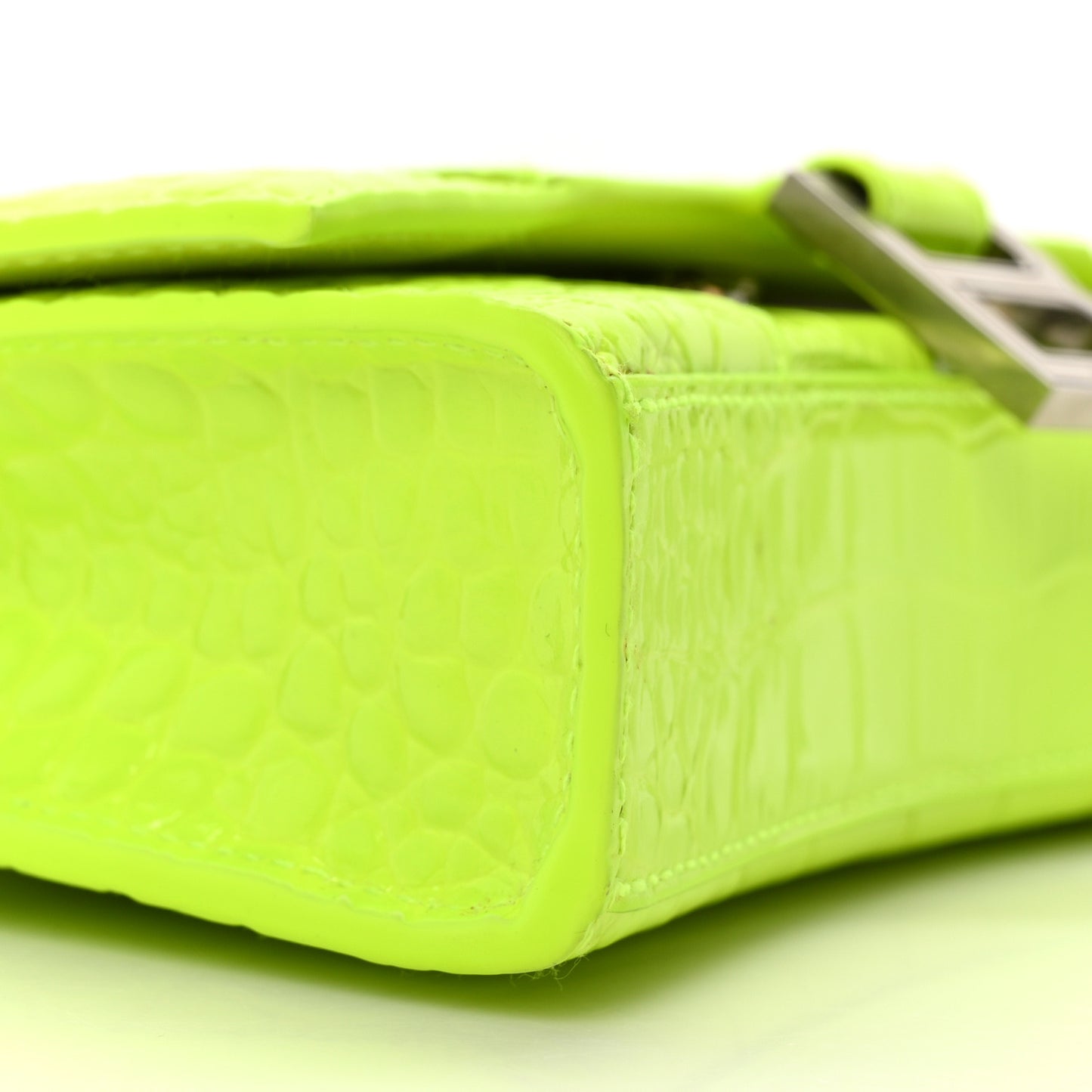 Shiny Calfskin Crocodile Embossed Hourglass Chain Bag Fluo Yellow