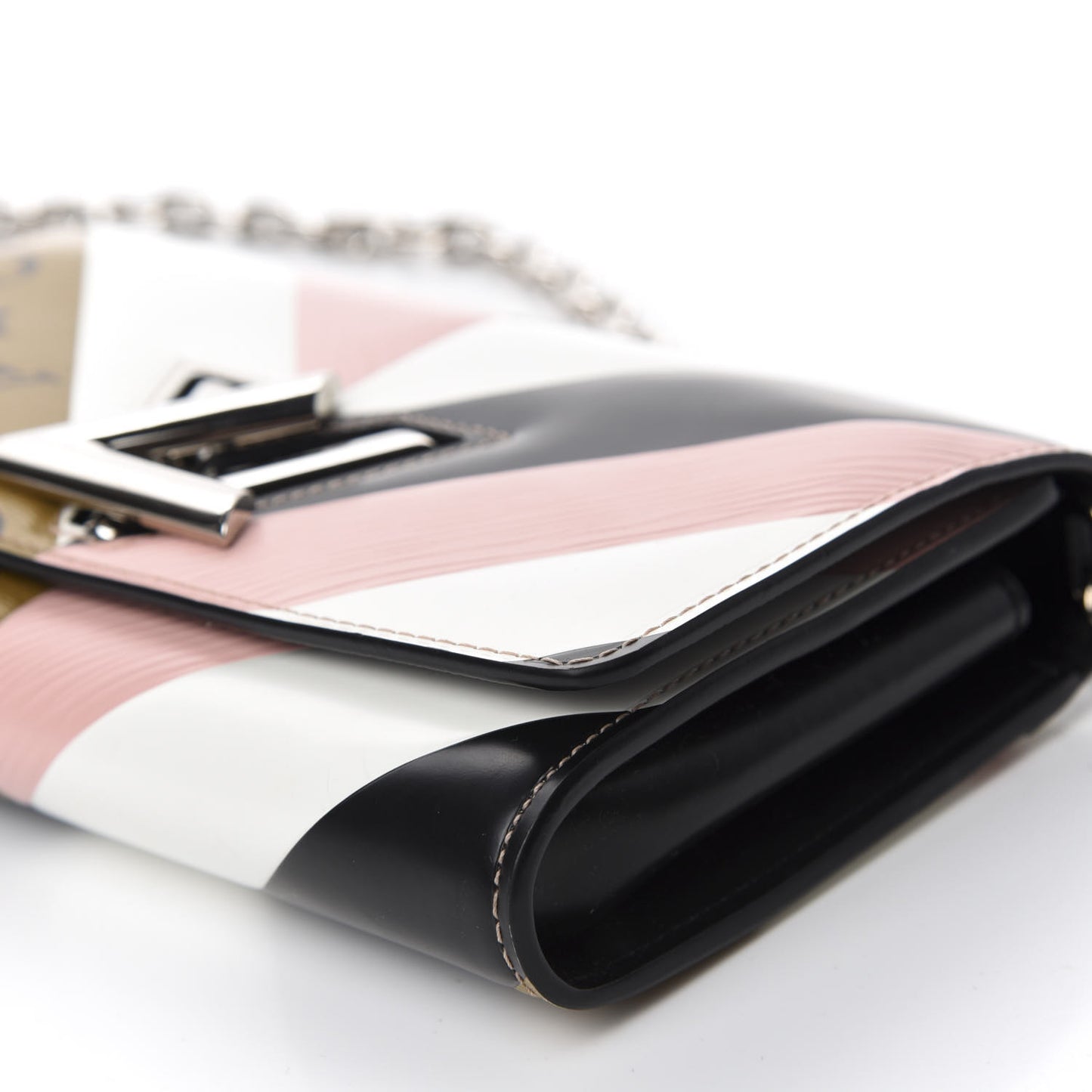 Epi Reverse Monogram Twist Chain Wallet Rose Ballerine