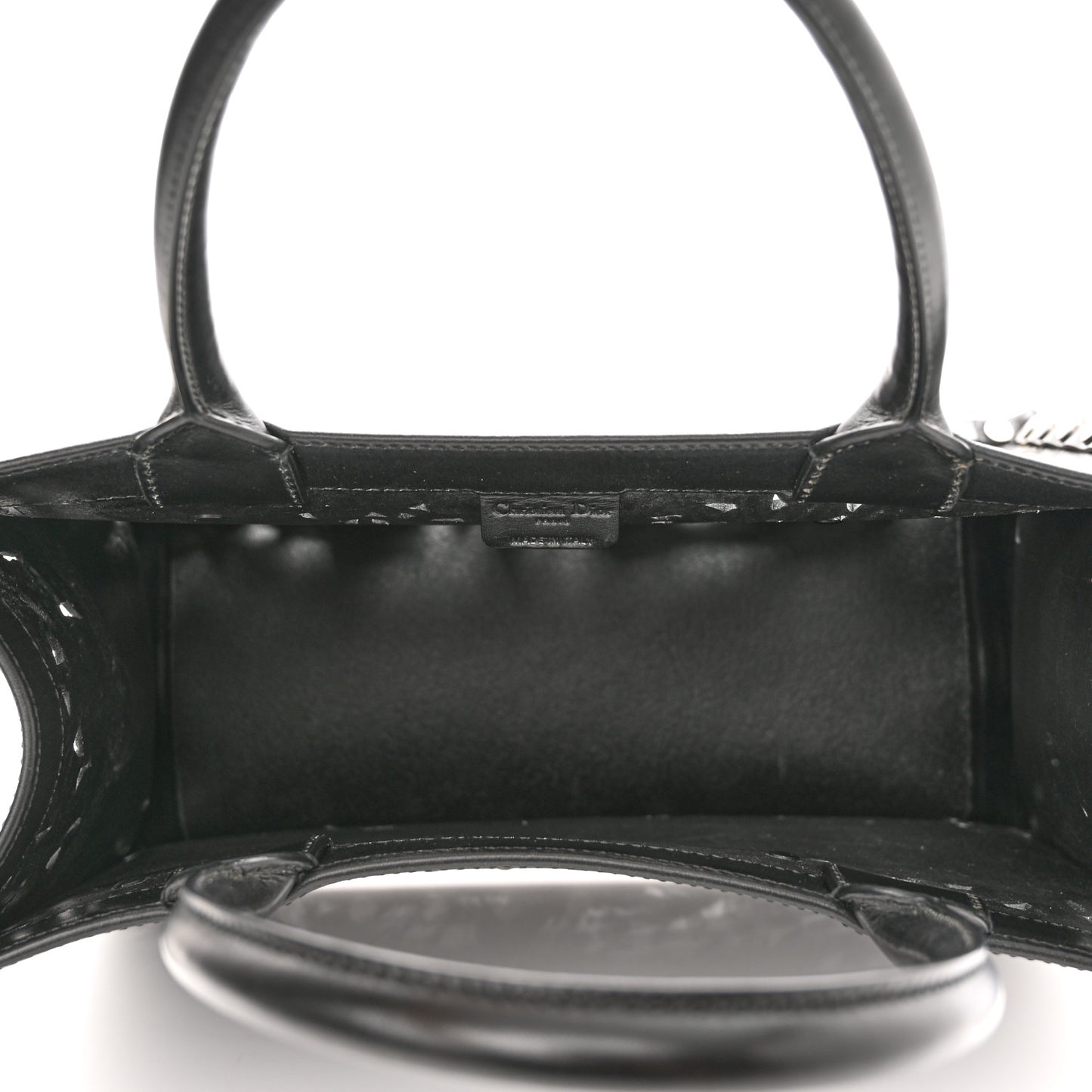 Calfskin Laser Cut Studded Medium Book Tote Black