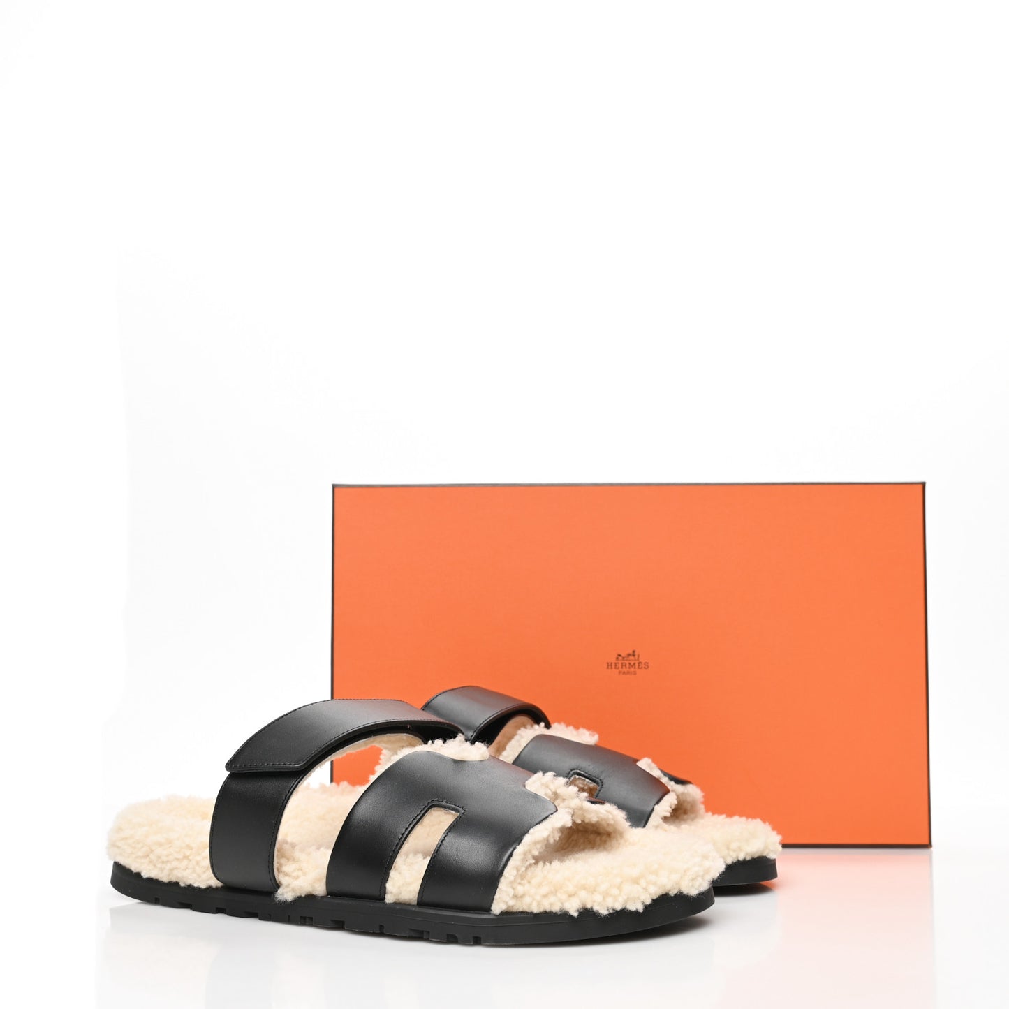 Calfskin Woolskin Mens Chypre Sandals 42.5 Black Ecru