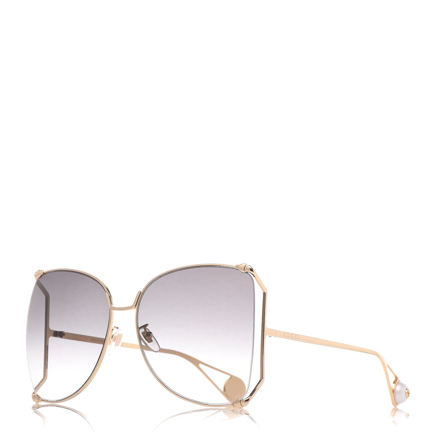 Gucci Oversized Round Sunglasses GG0252S Gold Grey 1 of 8