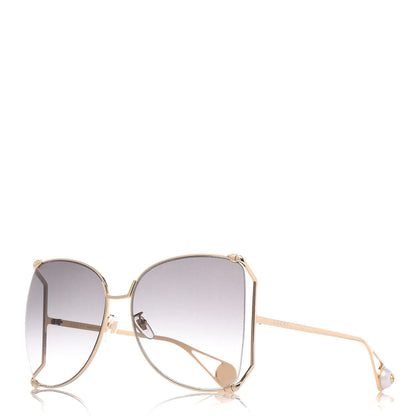 Gucci Oversized Round Sunglasses GG0252S Gold Grey 1 of 8