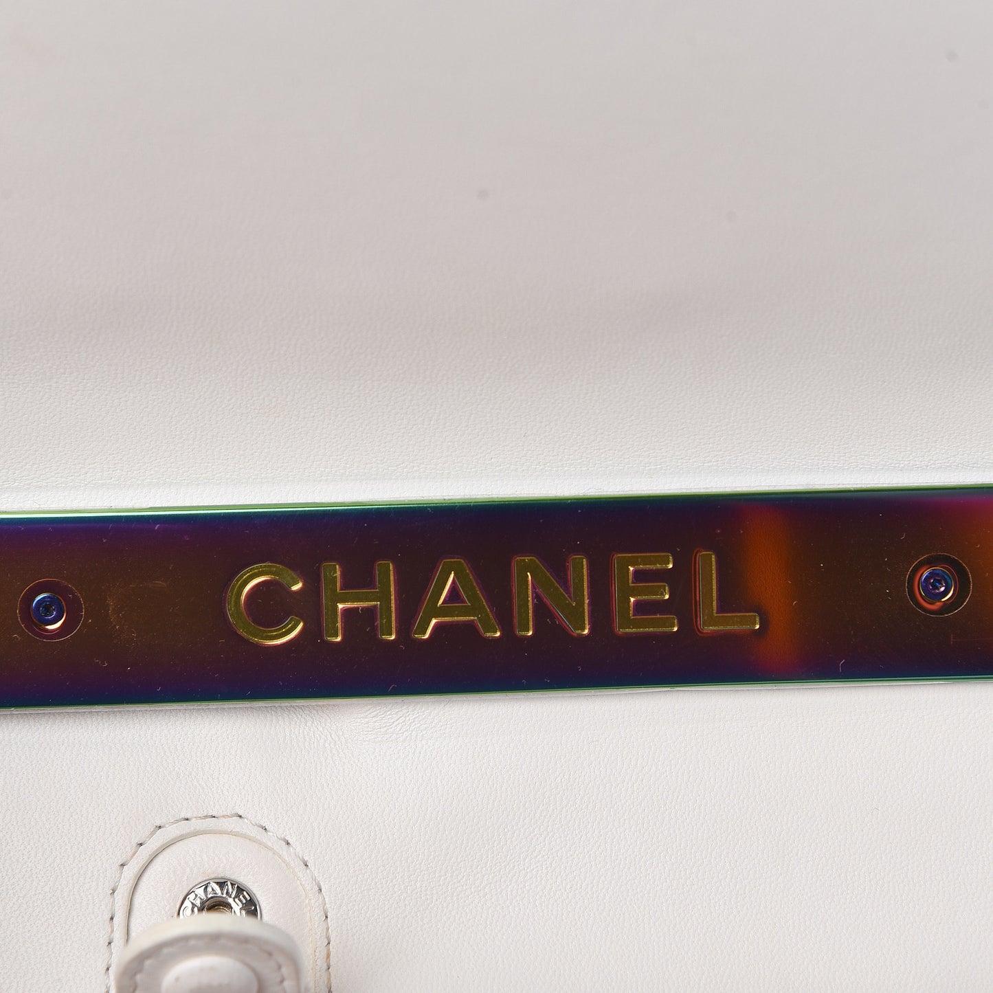 Lambskin LED Iridescent Metal Medium Boy Flap White Multicolor