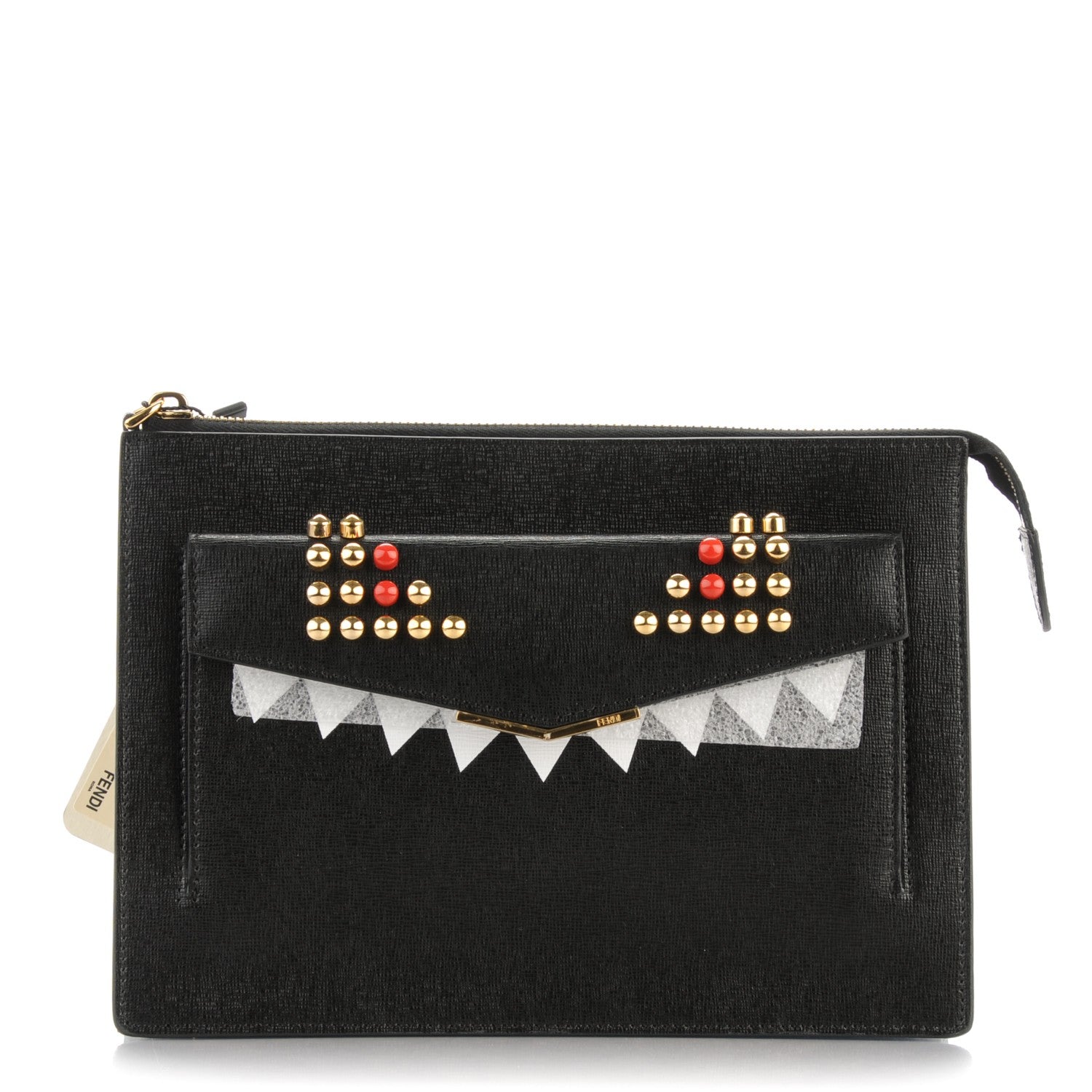 Fendi Vitello Elite Studded Monster Crossbody Bag Black 1 of 7