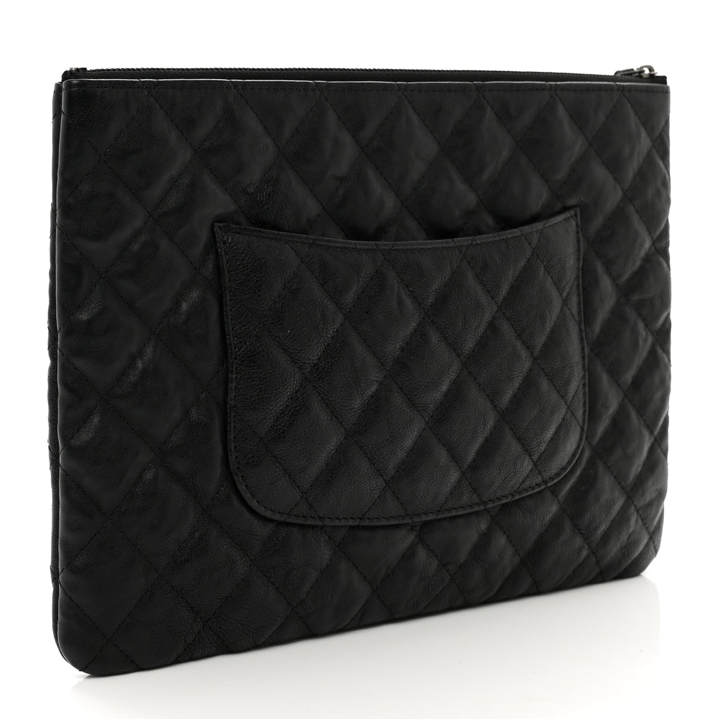 Crumpled Calfskin Quilted Medium Cosmetic Case So Black