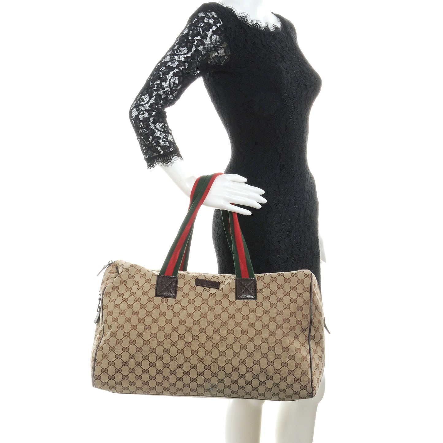 GG Monogram Web Large Collapsible Carry On Duffle Beige Brown