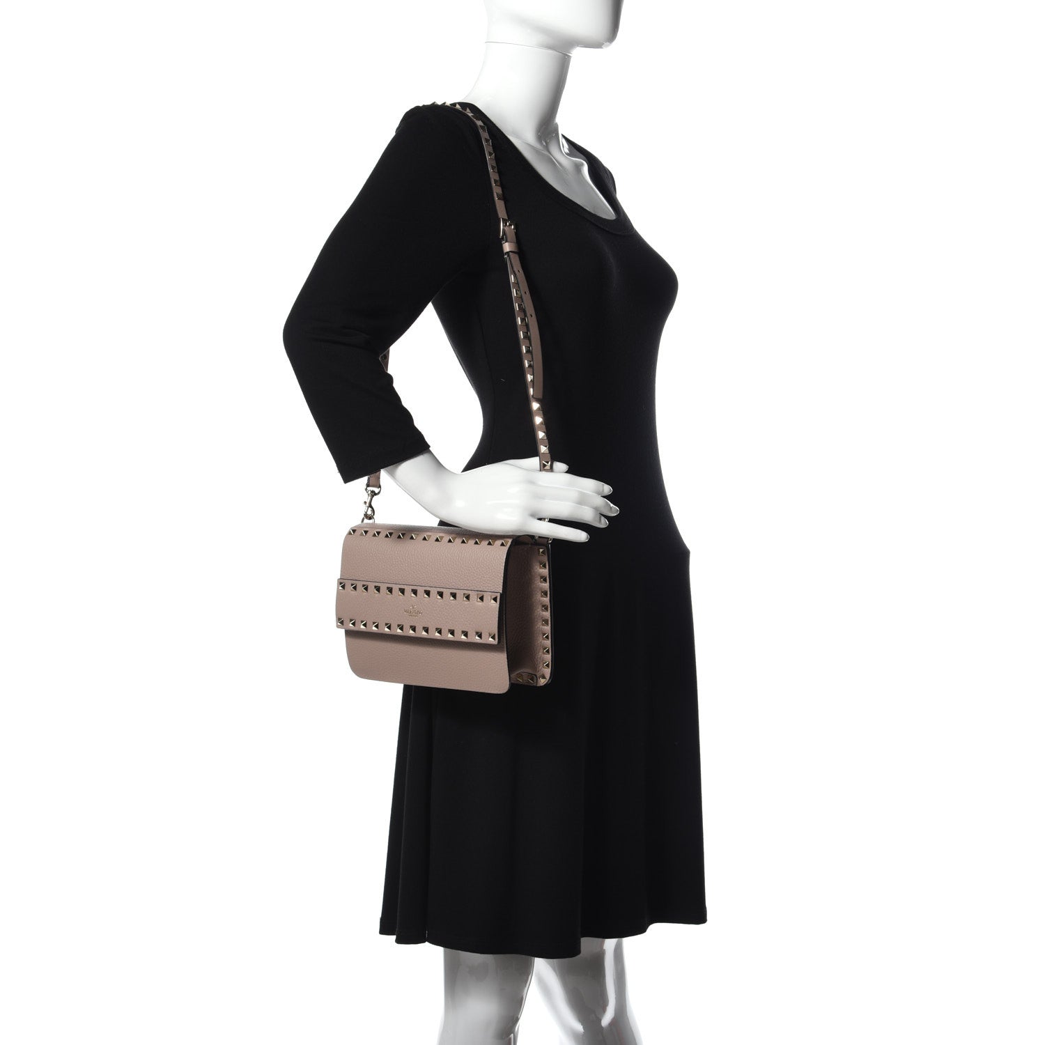 Valentino Garavani Pebbled Calfskin Rockstud Side Slip Crossbody Poudre 2 of 9