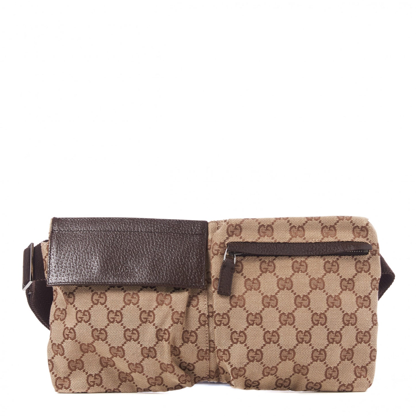 GG Monogram Double Pocket Belt Bag Dark Brown