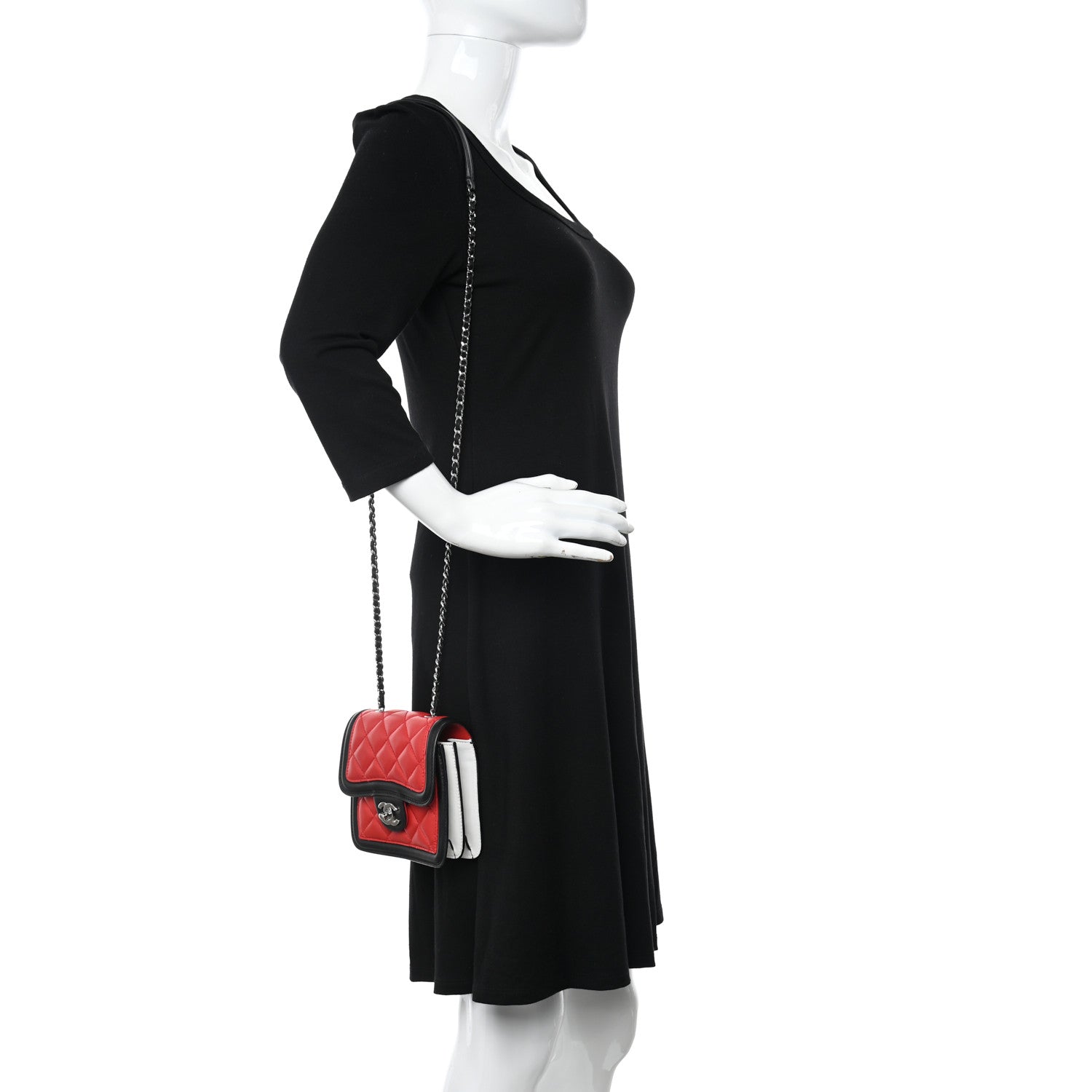Chanel Lambskin Quilted Mini Graphic Flap Bag Red Black White 2 of 10