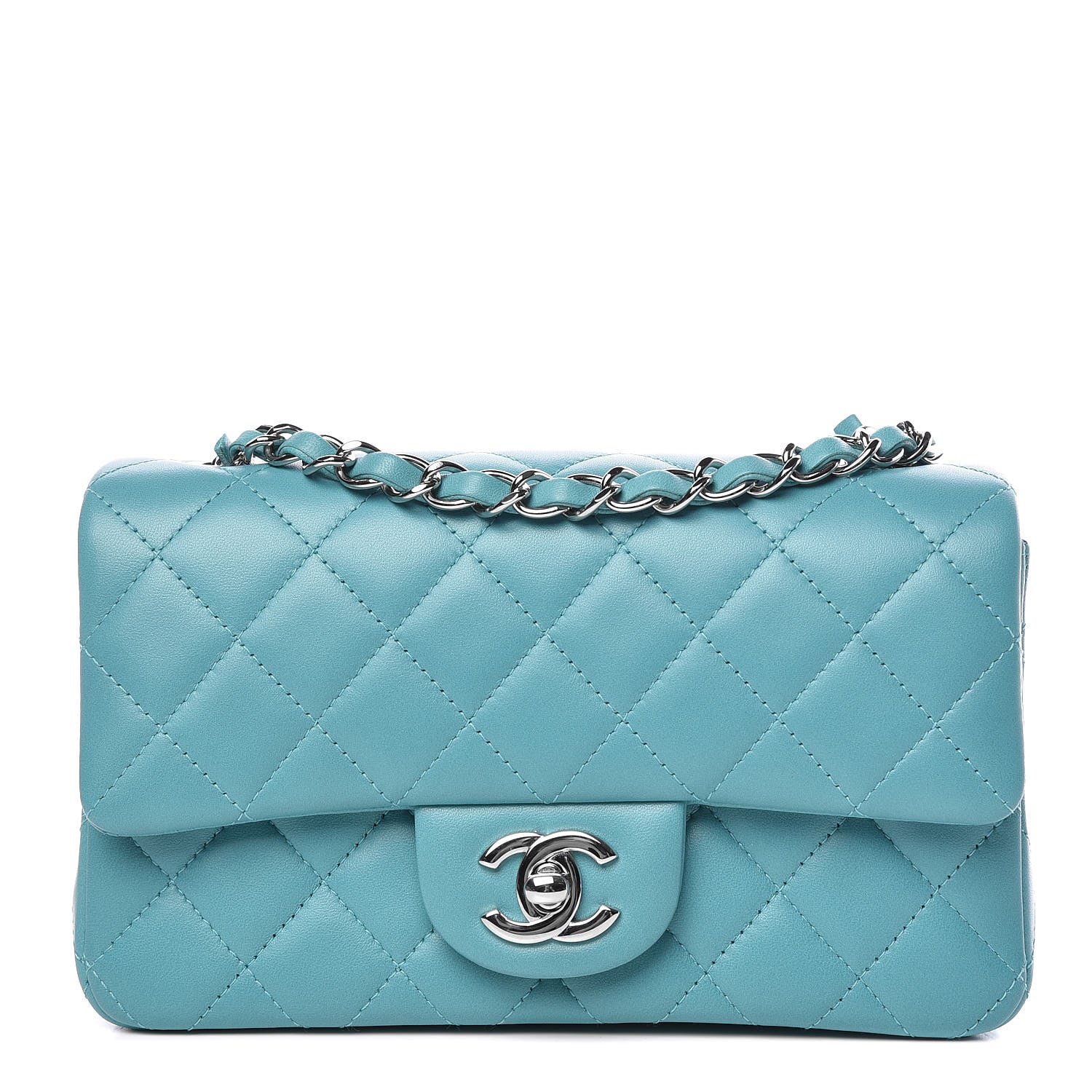 Chanel Lambskin Quilted Mini Rectangular Flap Light Blue 1 of 10