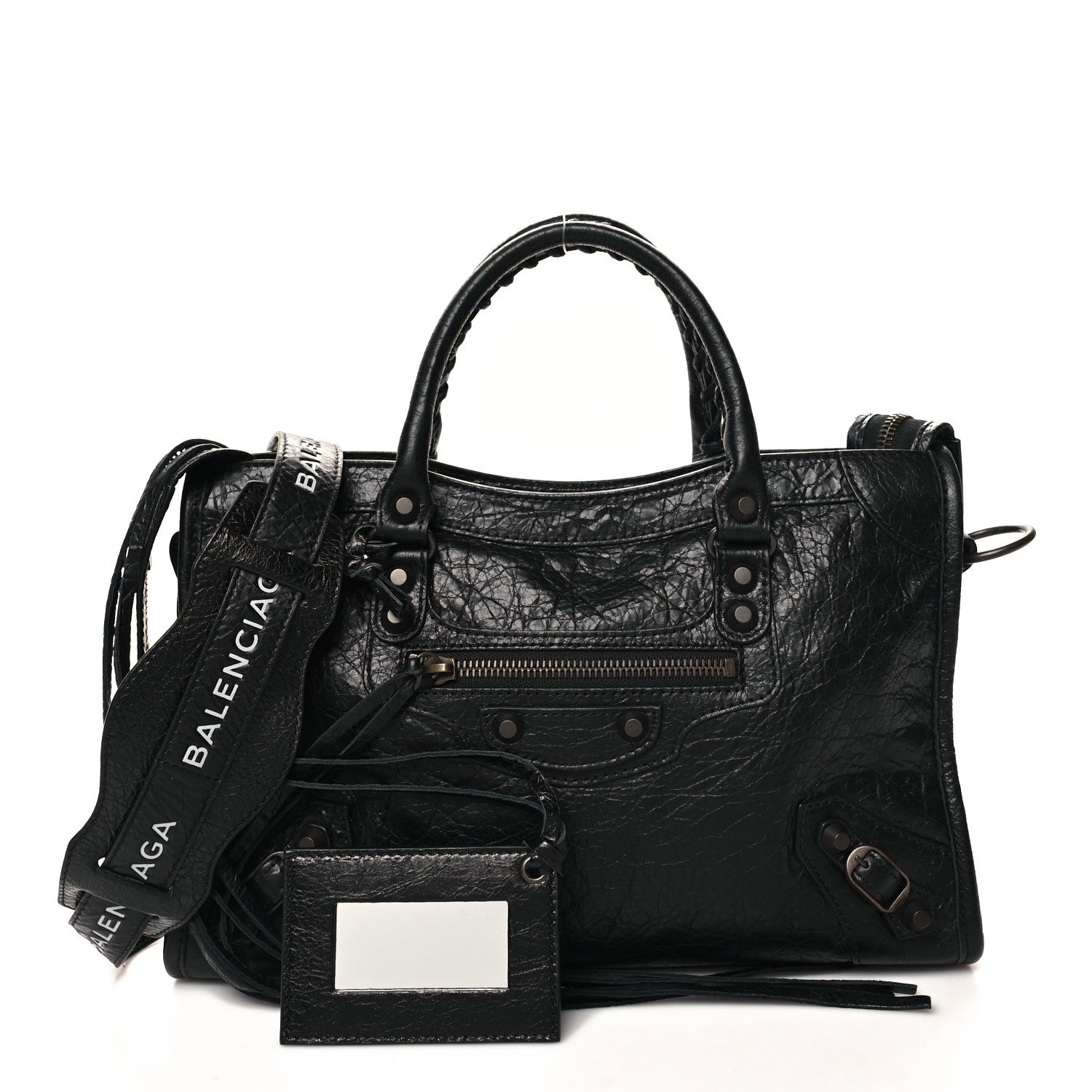 Balenciaga Agneau Classic Hardware S City Logo Strap Black White 3 of 11