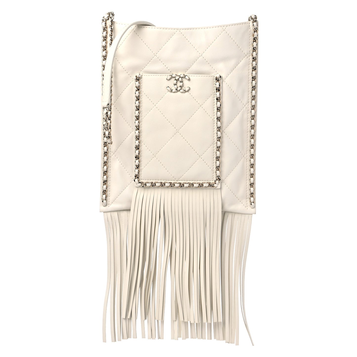 Calfskin Quilted Fringe Small Shopping Bag White