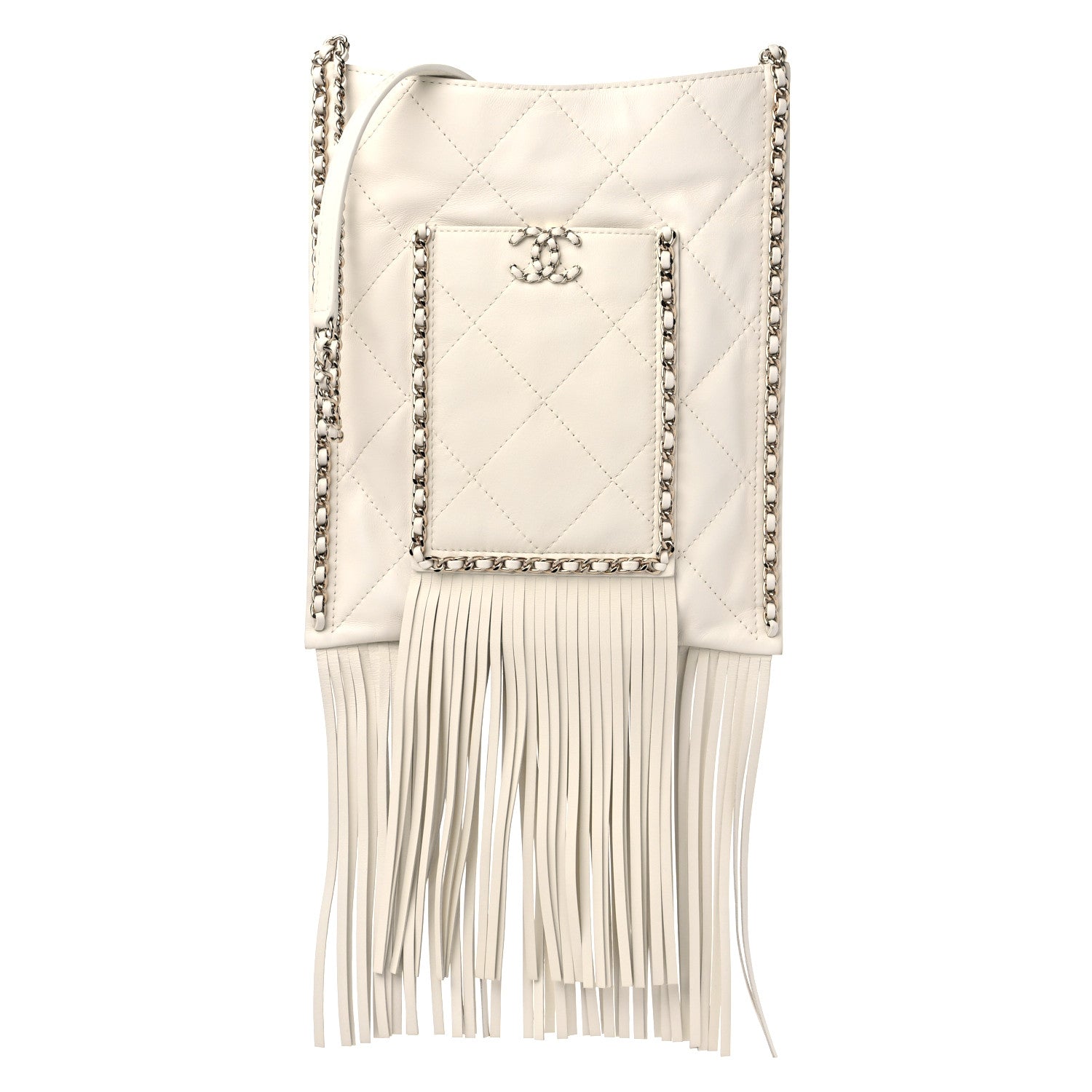 Chanel Calfskin Quilted Fringe Small Shopping Bag White 1 of 10