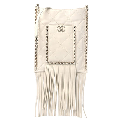 Chanel Calfskin Quilted Fringe Small Shopping Bag White 1 of 10