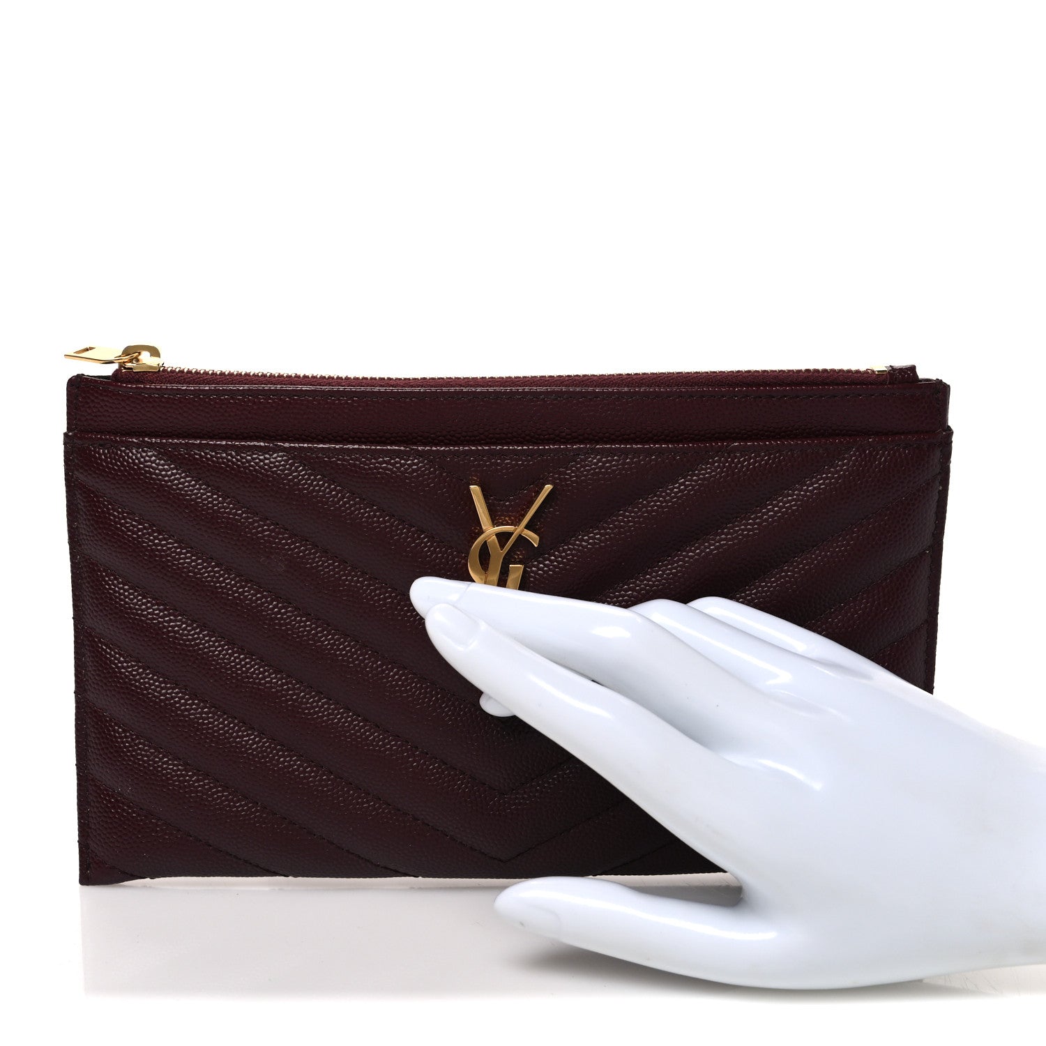 Saint Laurent Grain De Poudre Matelasse Chevron Monogram Bill Pouch Rouge Legion 2 of 7