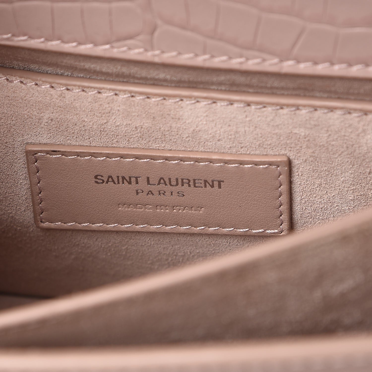 Saint Laurent Calfskin Crocodile Embossed Medium Monogram Sunset Powder Pink 6 of 10