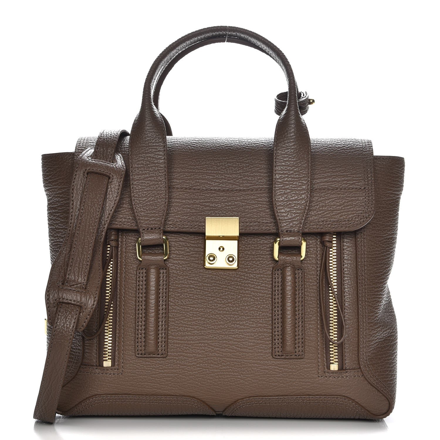 3.1 Phillip Lim 3.1 Textured Calfskin Medium Pashli Satchel Taupe 1 of 8