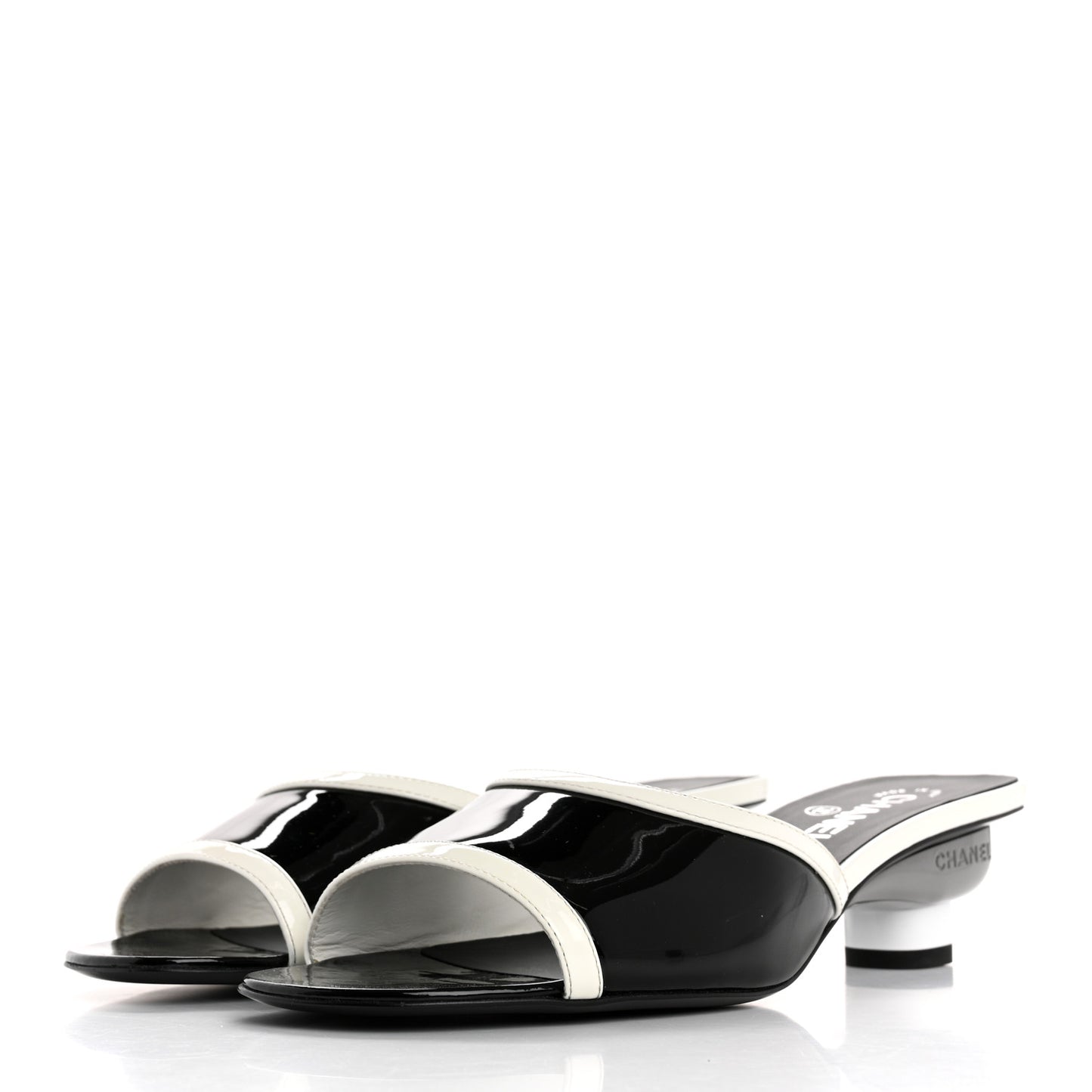 Patent Calfskin Mules 39 Black White