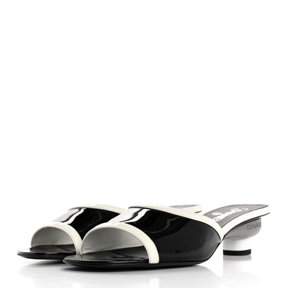 Chanel Patent Calfskin Mules 39 Black White 4 of 10