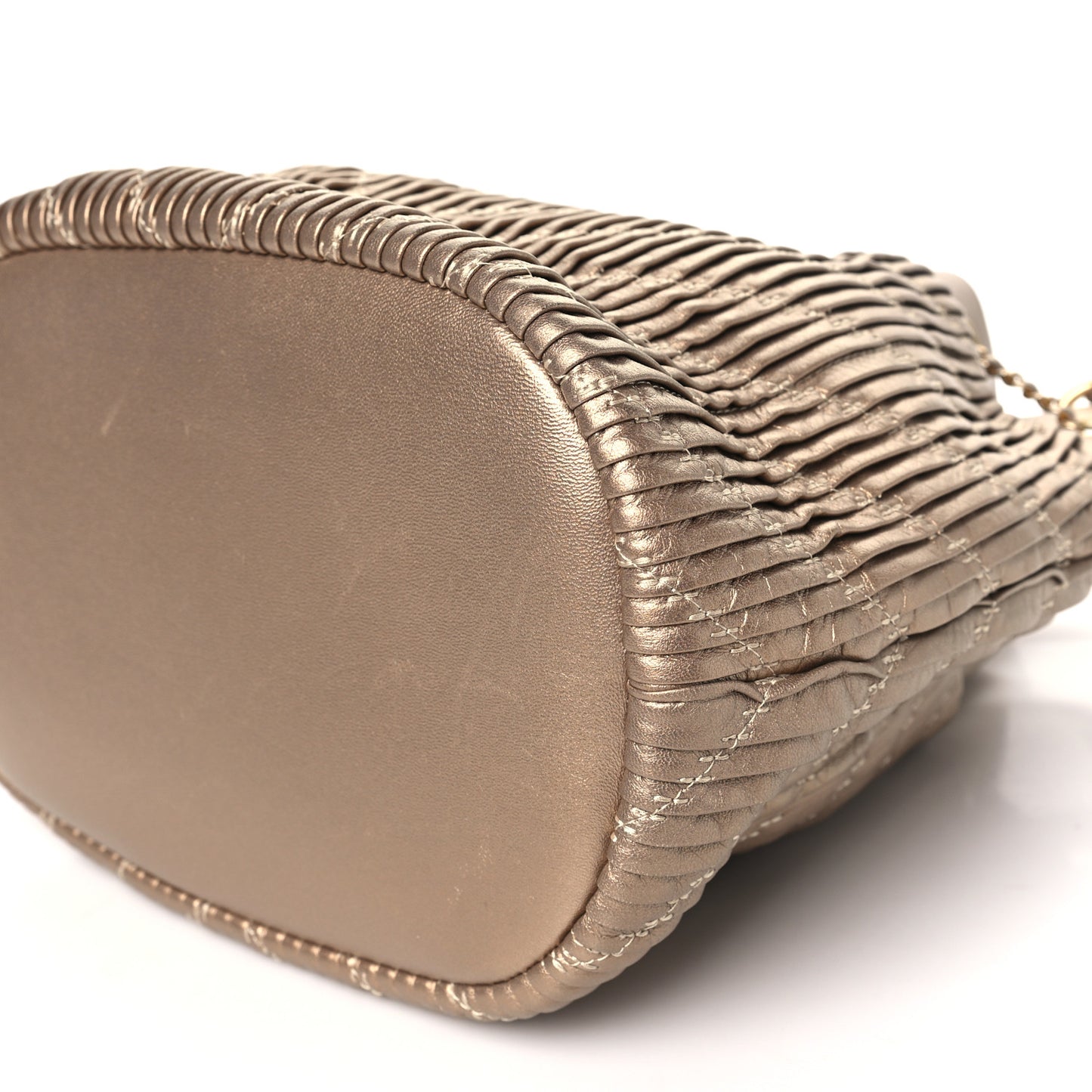 Metallic Lambskin Coco Pleats Drawstring Bag Gold