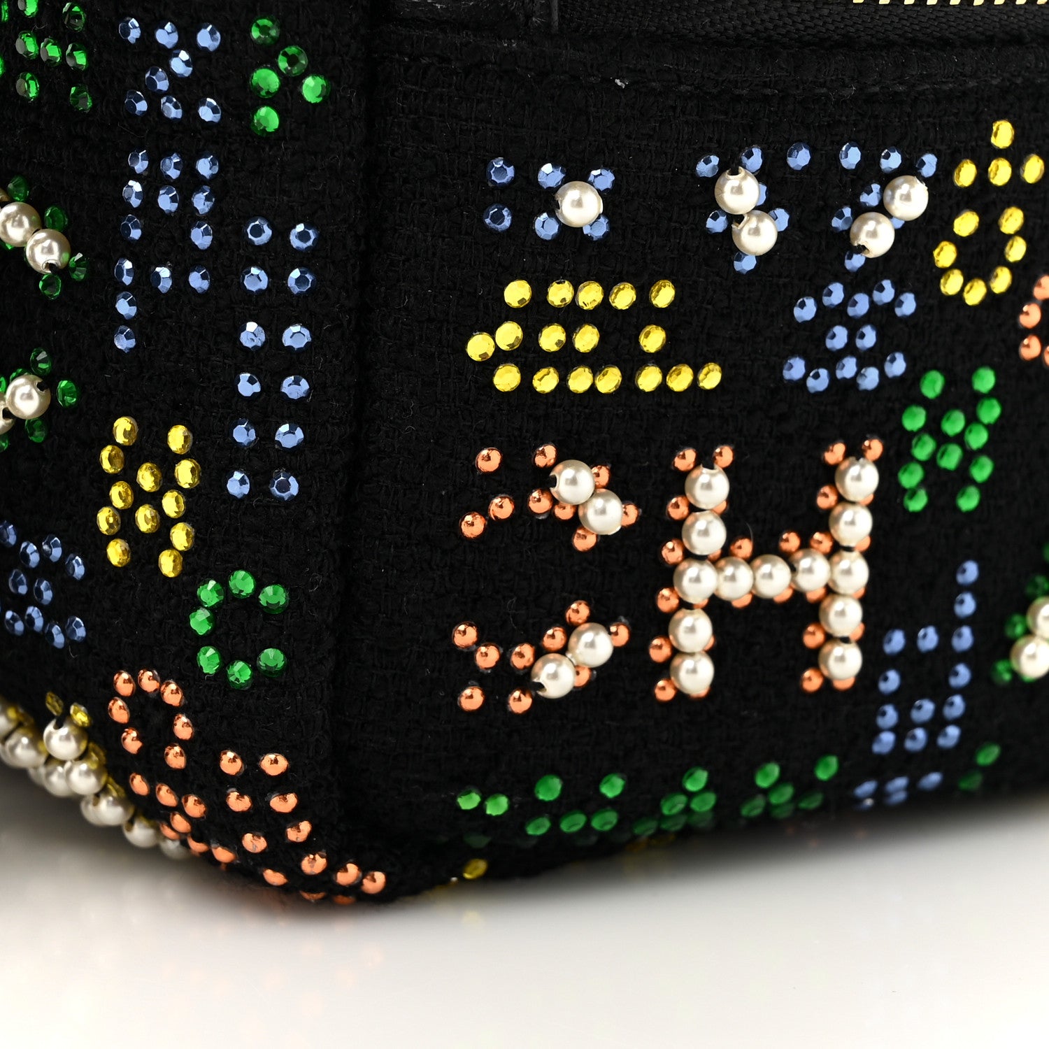 Chanel Tweed Pearl Studded Vanity Wrist Case With Chain Black Multicolor 11 of 11
