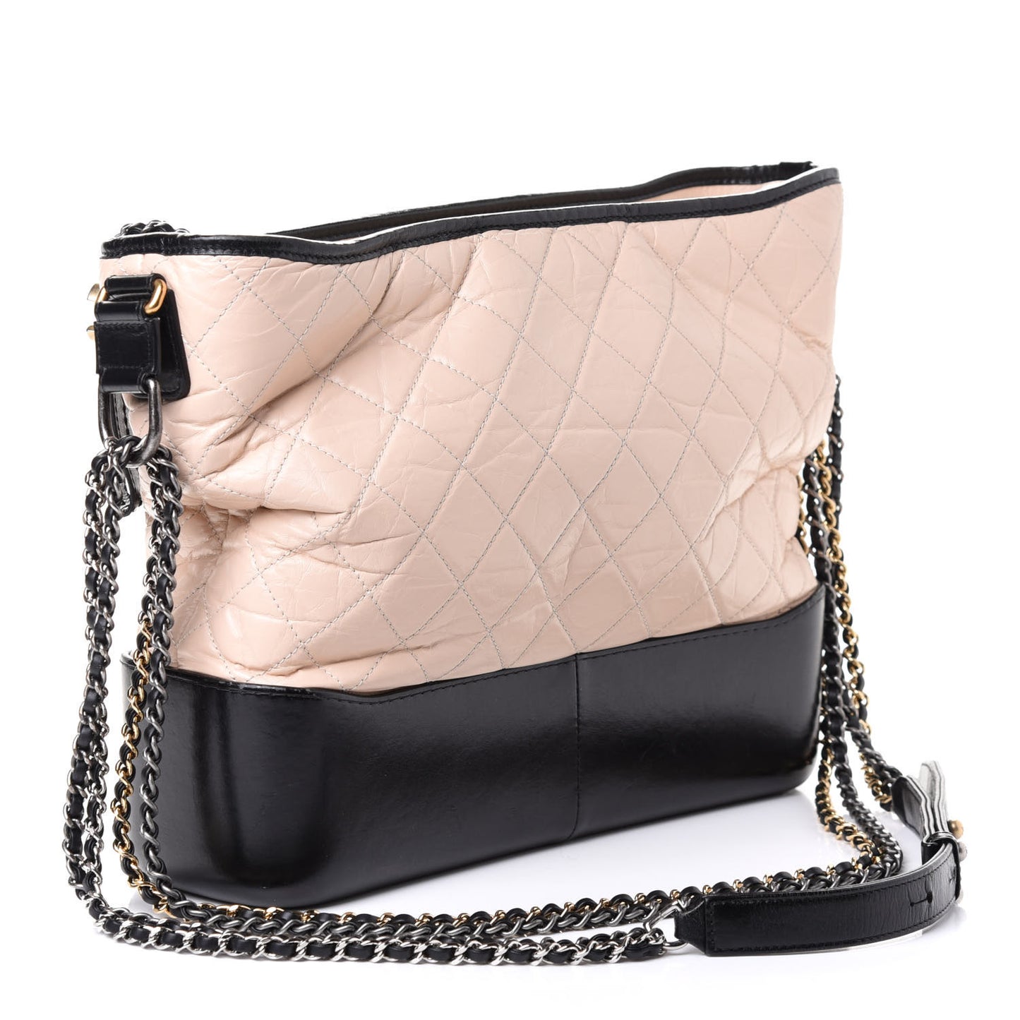 Aged Calfskin Quilted Large Gabrielle Hobo Beige Black