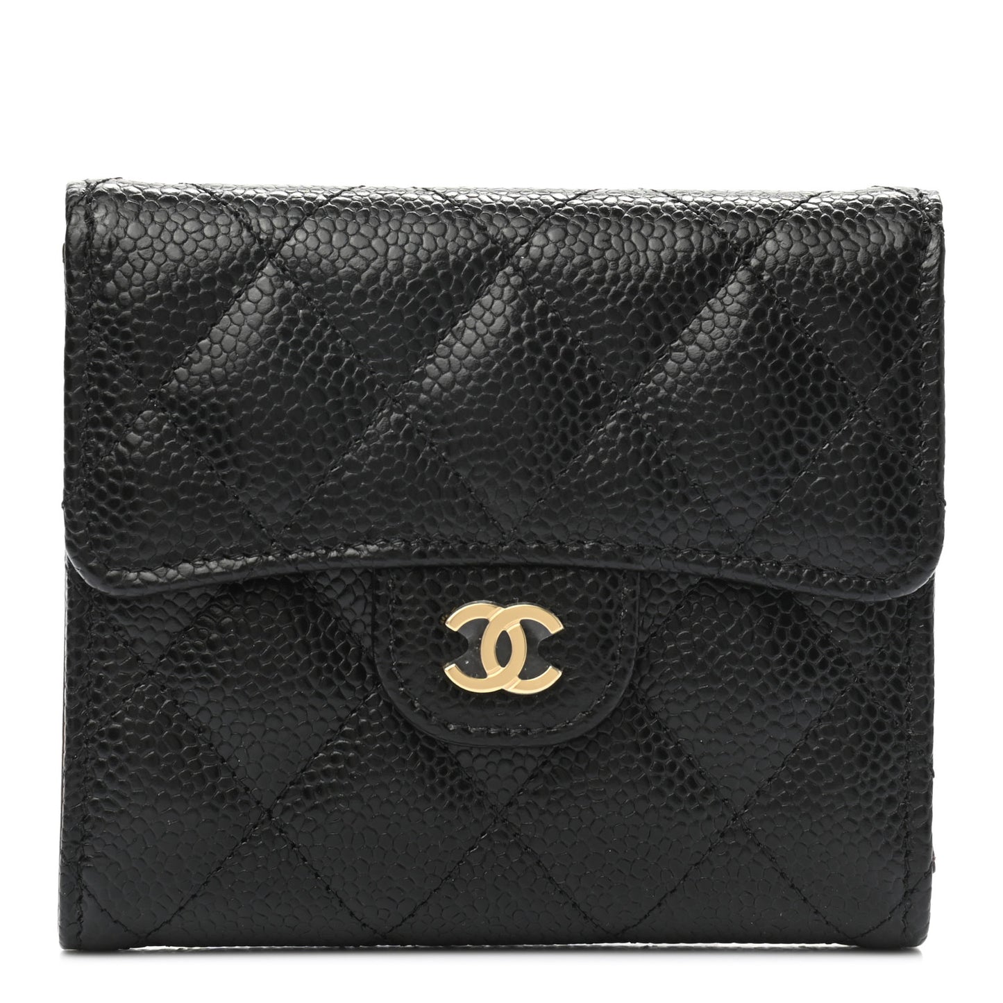 Caviar Quilted Compact Flap Wallet Black