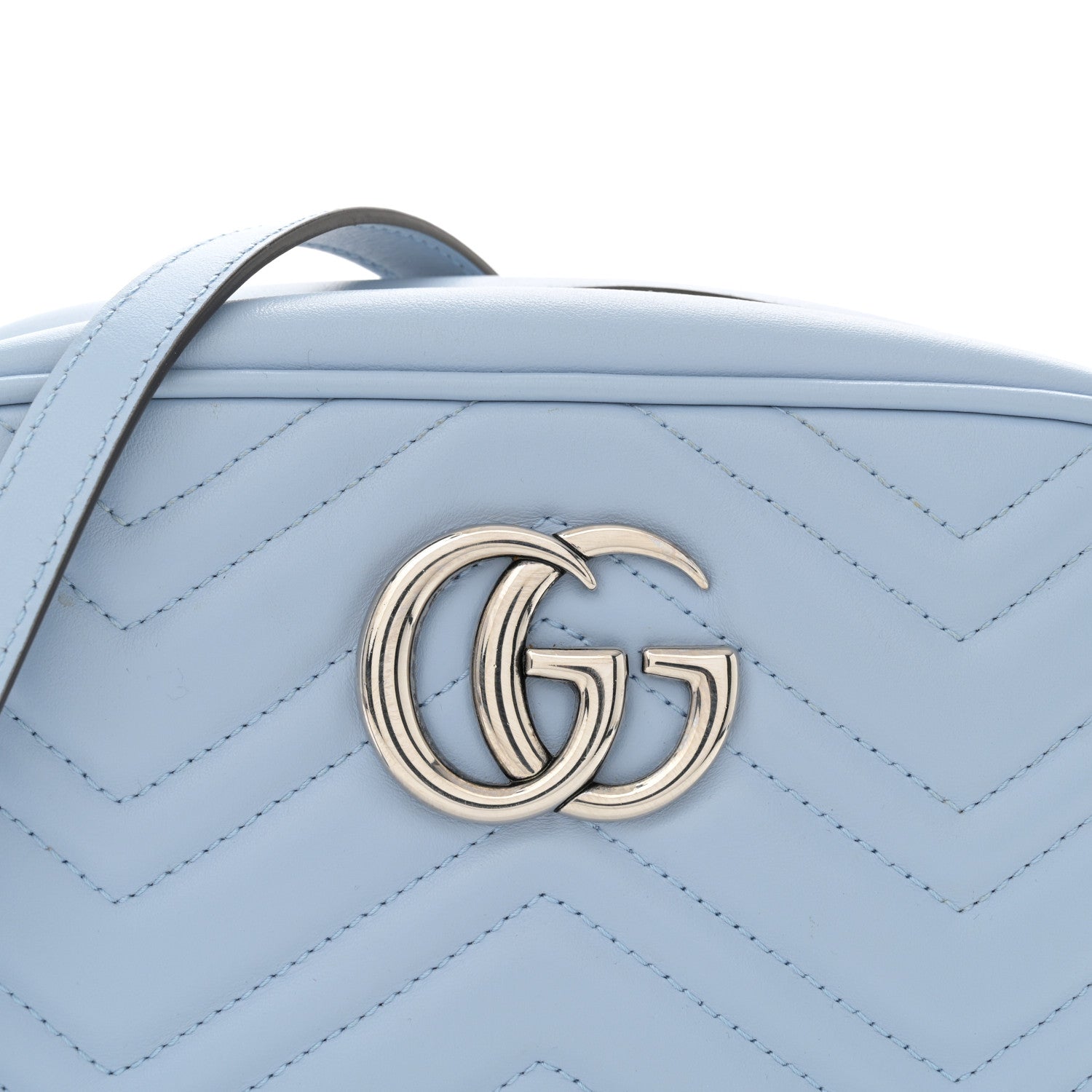 Gucci Calfskin Matelasse Small GG Marmont Chain Shoulder Bag Porcelain Light Blue 8 of 15