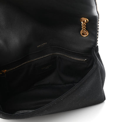 Saint Laurent Cotton Embroidered Rive Gauche Noe Chain Bag Black Beige 5 of 9