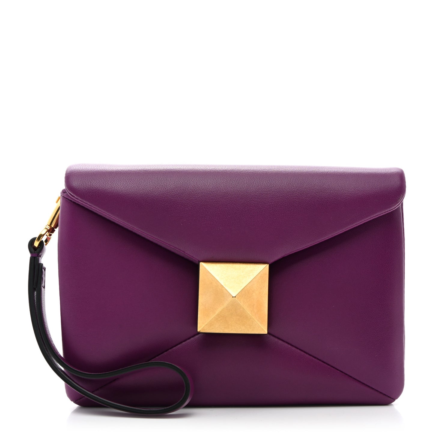 Nappa Small One Stud Wristlet Clutch Bag Prune