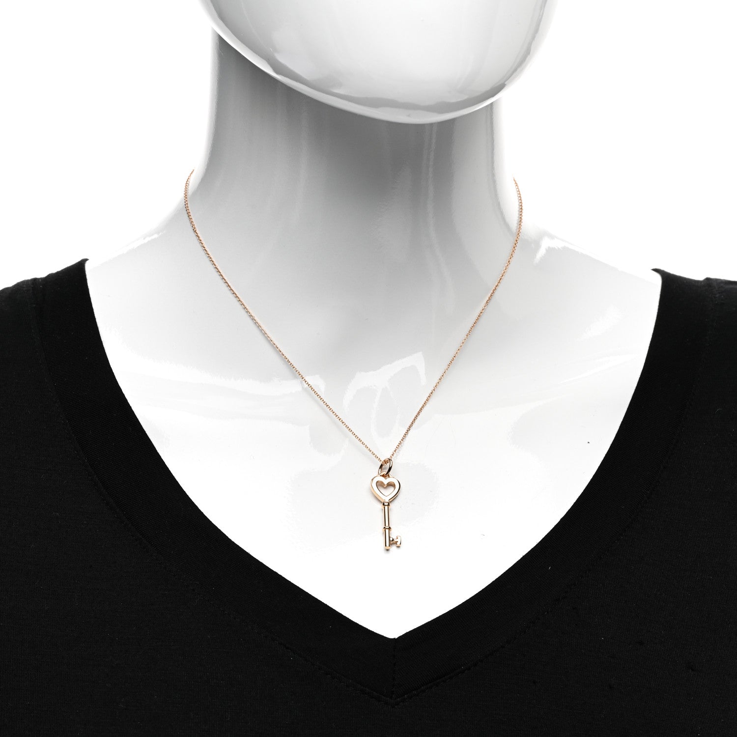 Tiffany 18K Rose Gold Mini Heart Key Pendant Necklace 2 of 5