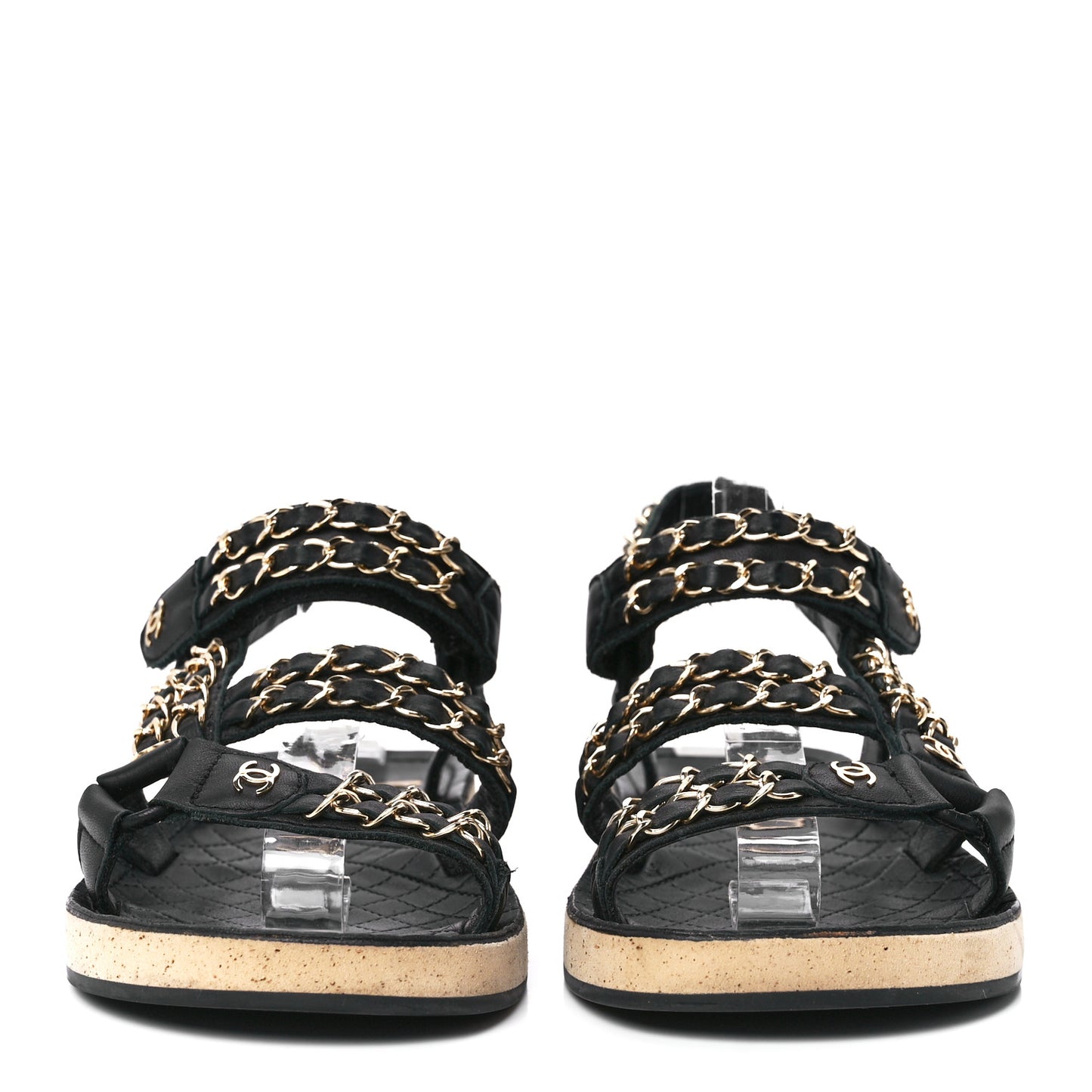 Lambskin Chain Sandals 35 Black