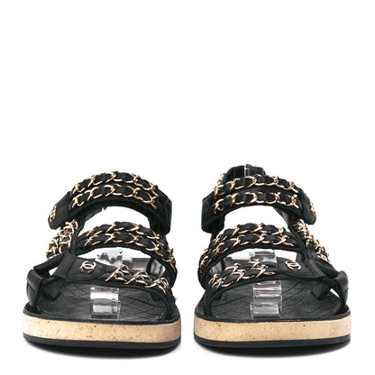 Chanel Lambskin Chain Sandals 35 Black 2 of 10