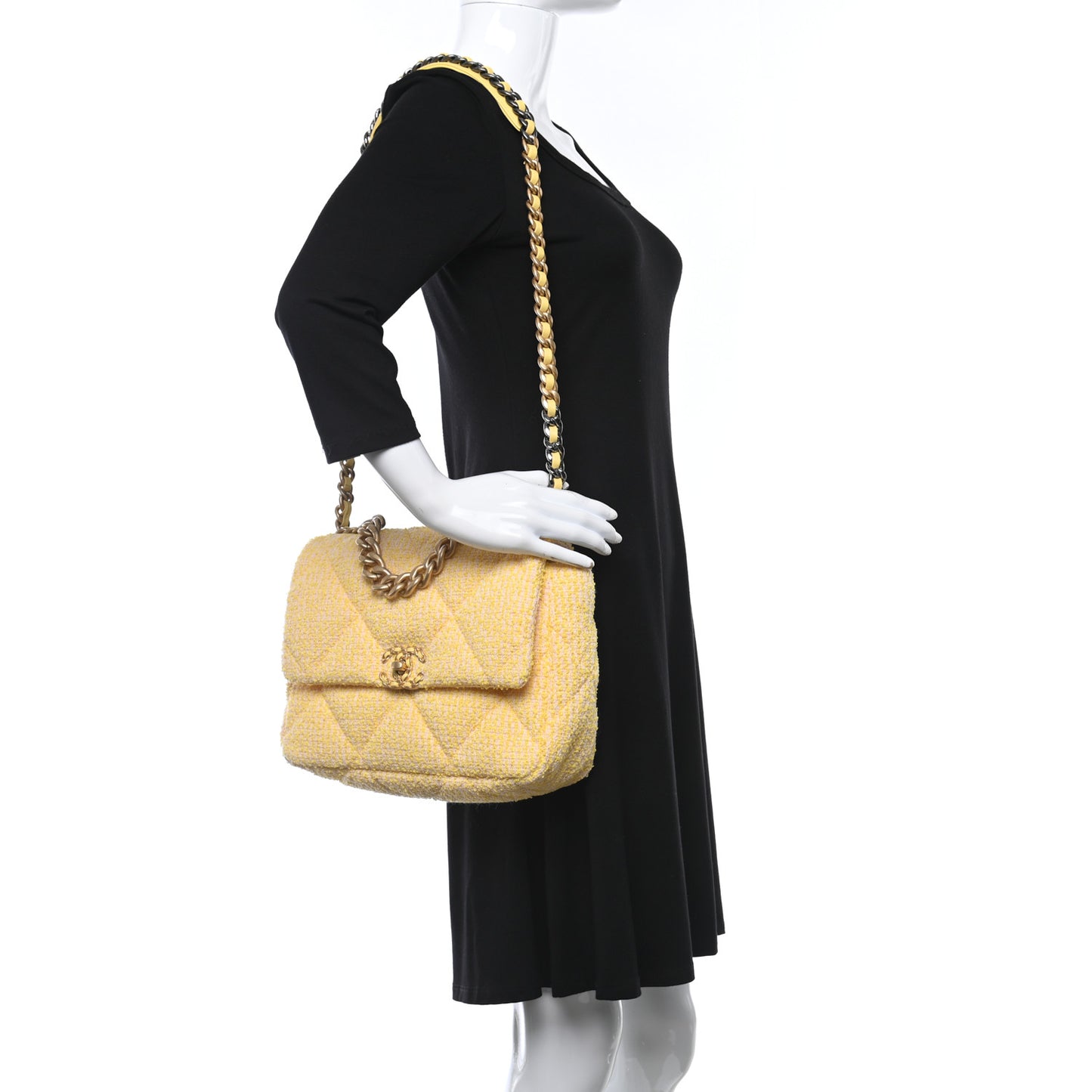 Tweed Quilted Large Chanel 19 Flap Yellow