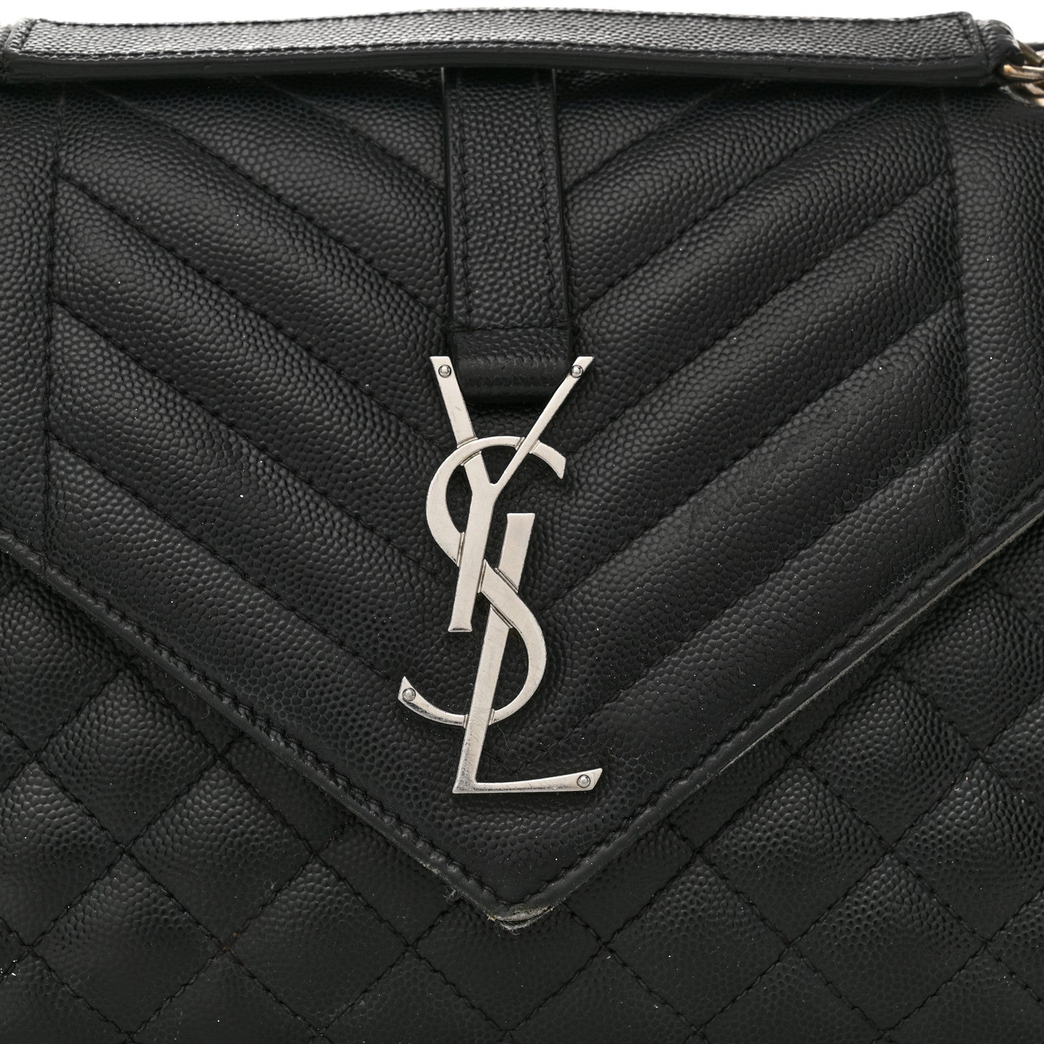 Saint Laurent Grain De Poudre Textured Mixed Matelasse Triquilt Medium Monogram Satchel Black 8 of 14