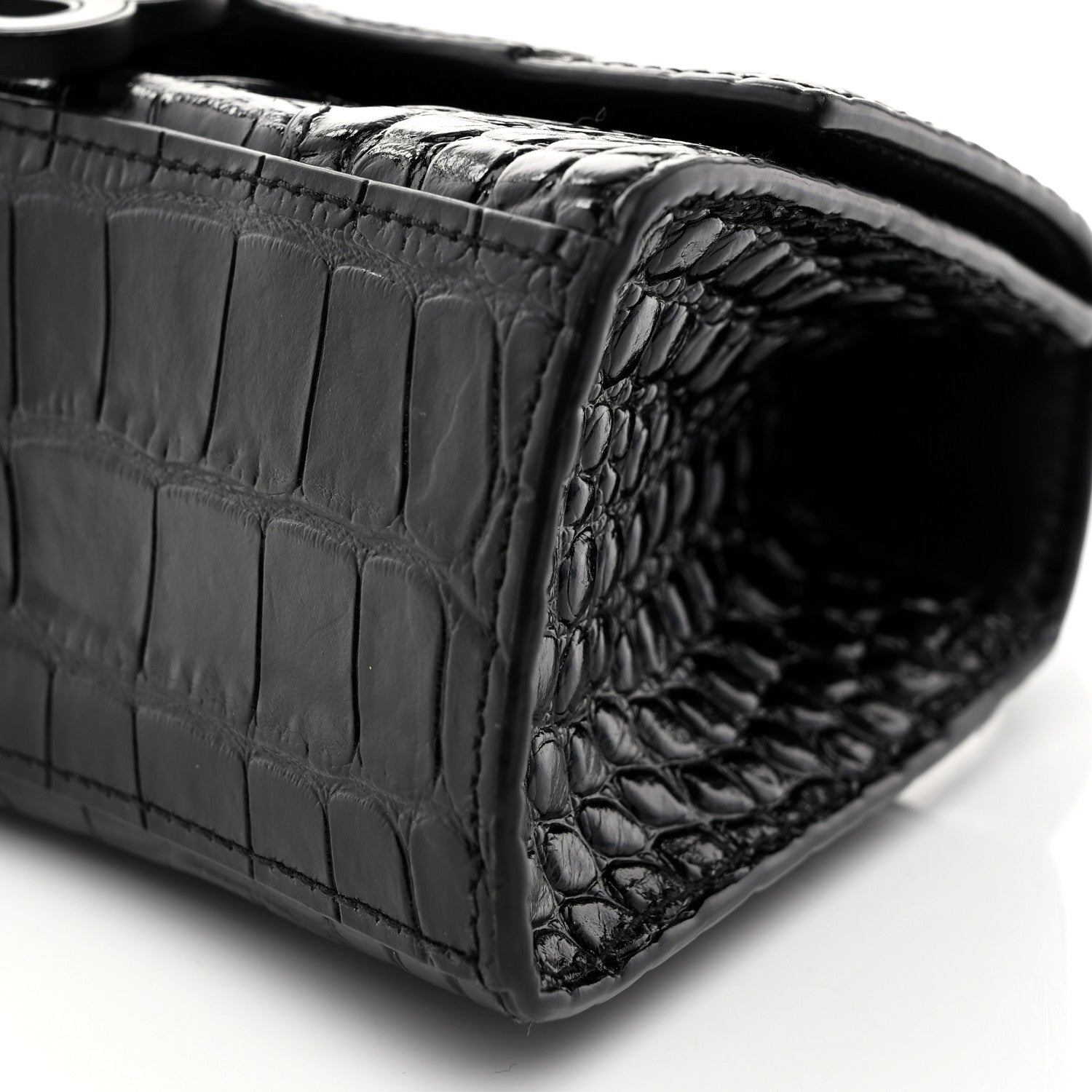 Balenciaga Shiny Calfskin Monochrome Crocodile Embossed Hourglass Top Handle Bag XS Black 9 of 9