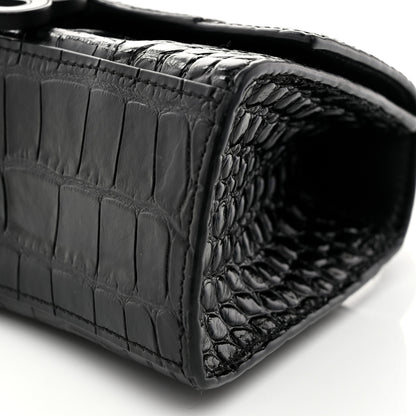 Balenciaga Shiny Calfskin Monochrome Crocodile Embossed Hourglass Top Handle Bag XS Black 9 of 9