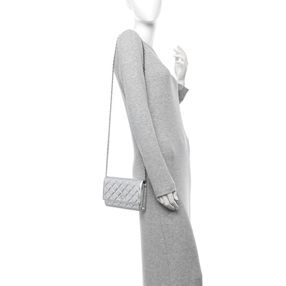 Chanel Metallic Lambskin Quilted Wallet On Chain WOC Silver 2 of 12